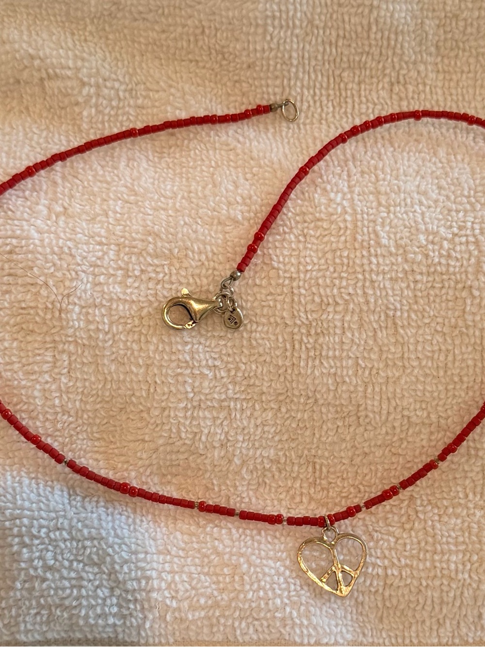 Silpada sterling silver  Red Beaded Heart Pendant Necklace with Peace Charm